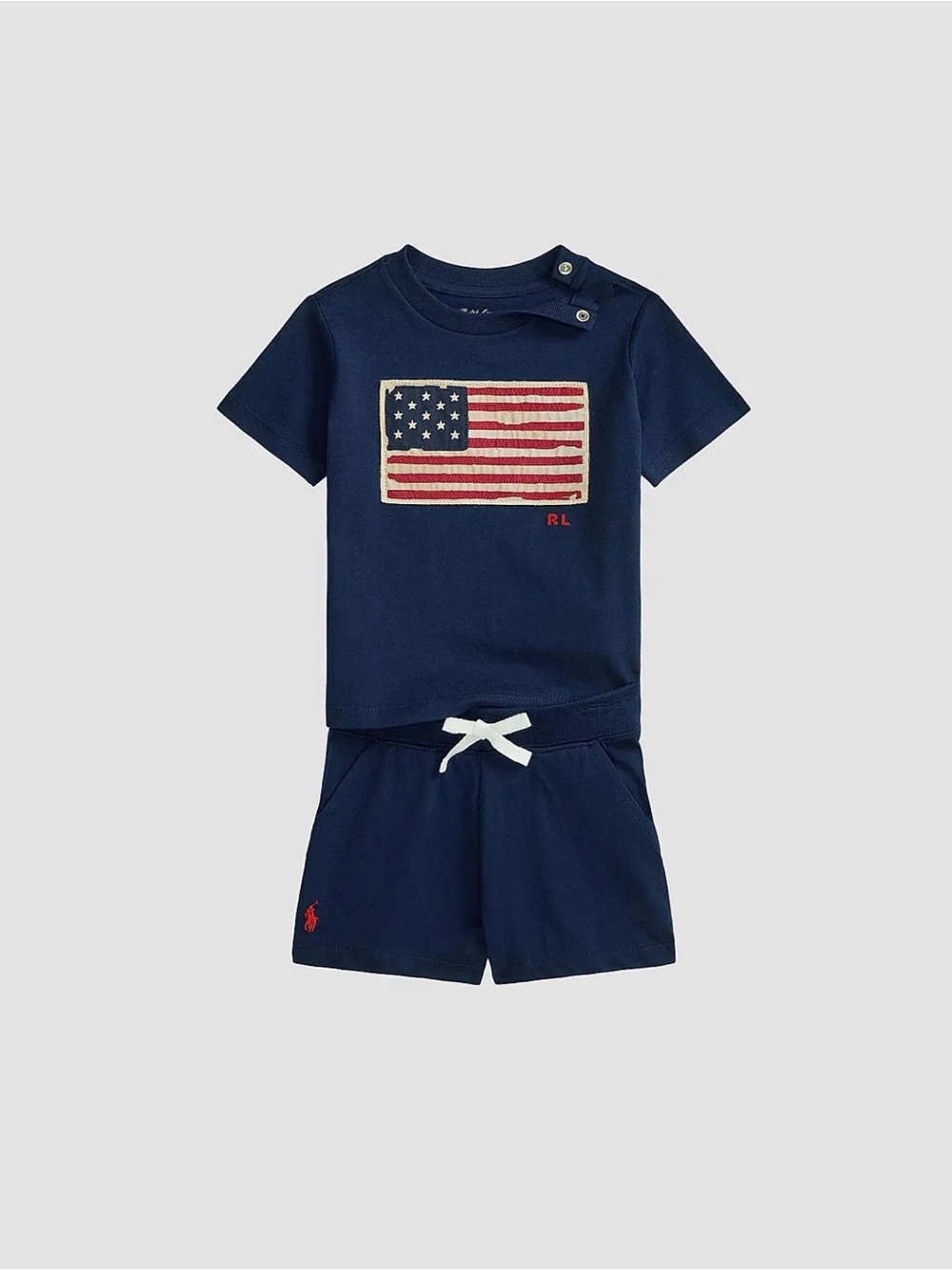 Polo by Ralph Lauren Navy Short Sleeve Tee & Shorts Set with Flag